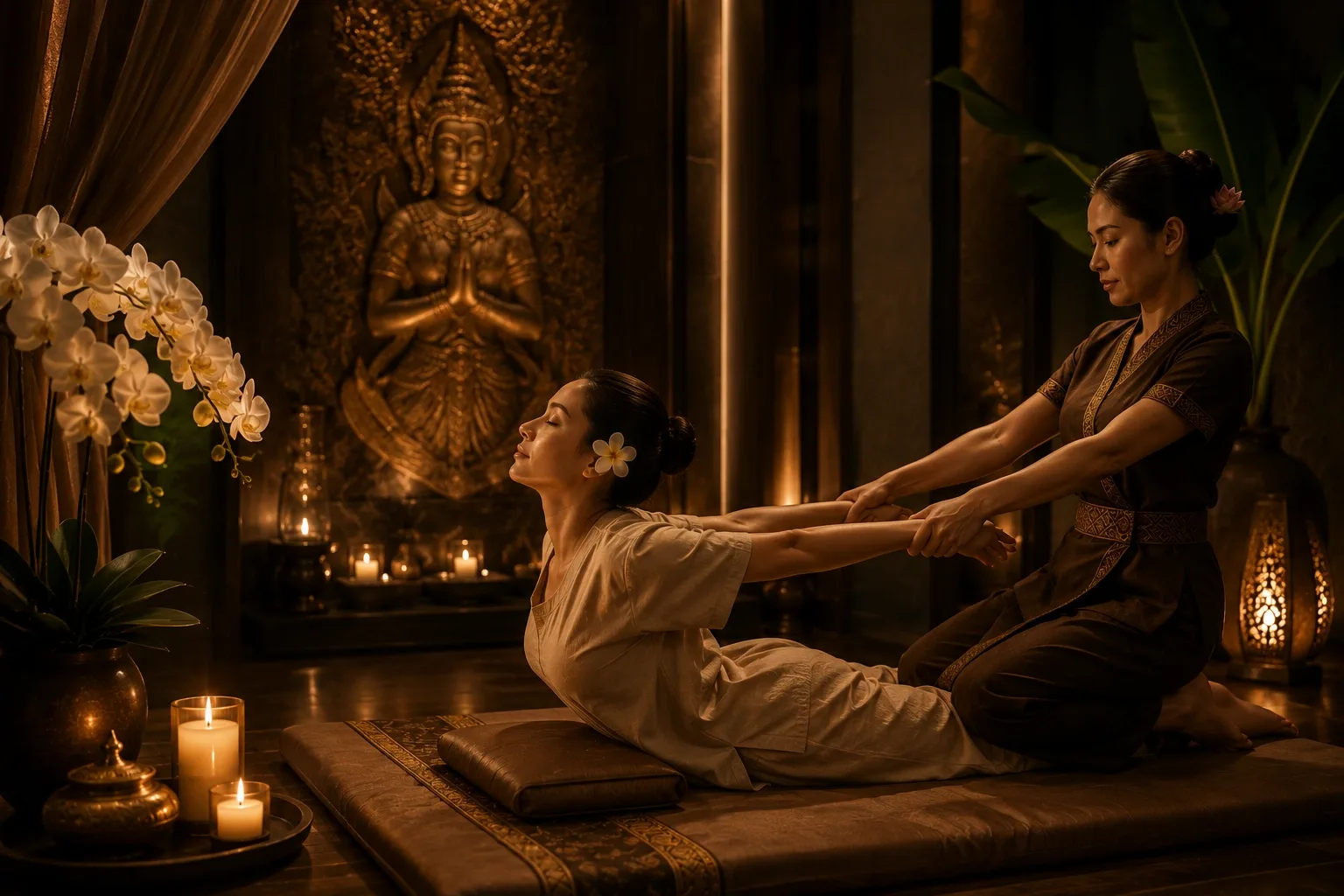 Traditional Thai massage therapy session at Opaline Spa Dubai